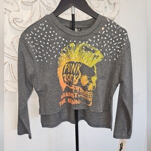 NWT Edgy Crystal Embellished Punk Rock Long Sleeve Tee for Girls -  SOFT!  7/8